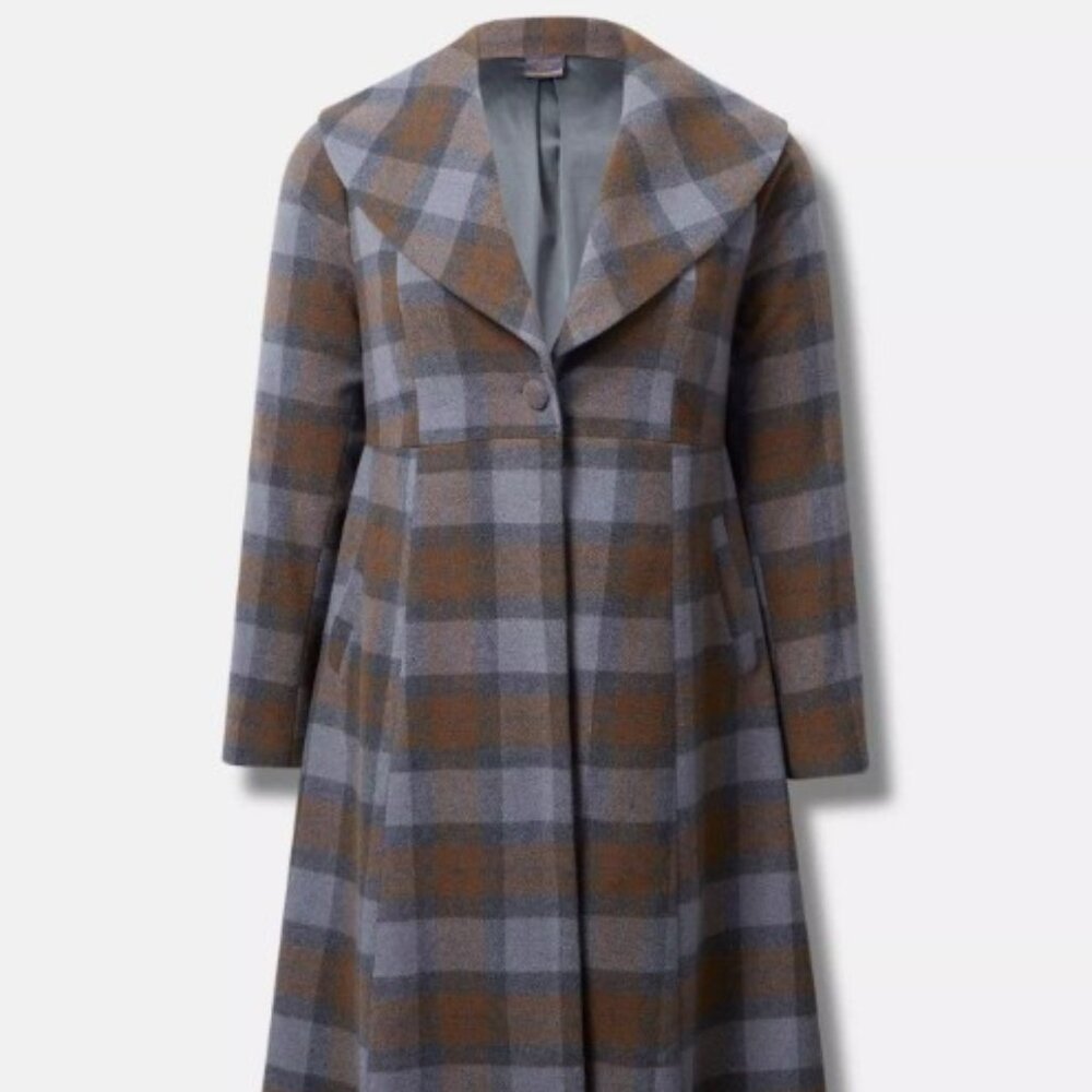Torrid Gray and Brown Plaid Trench Coat